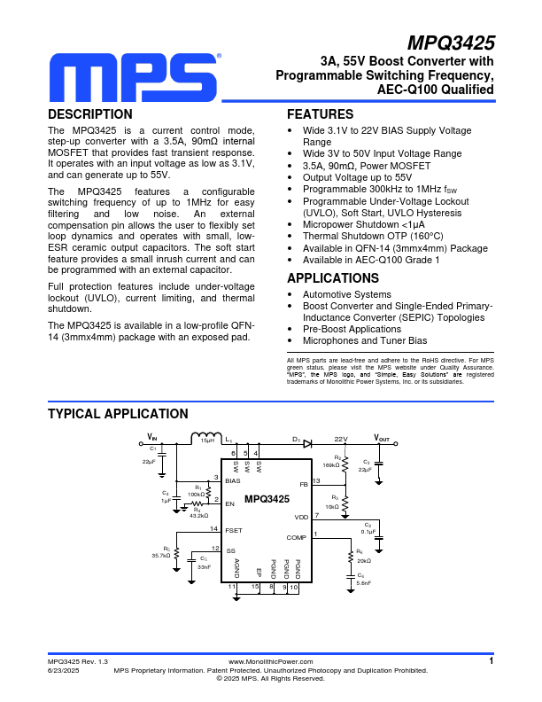 MPQ3425DL 55V Boost Converter by MPS - Datasheet Preview