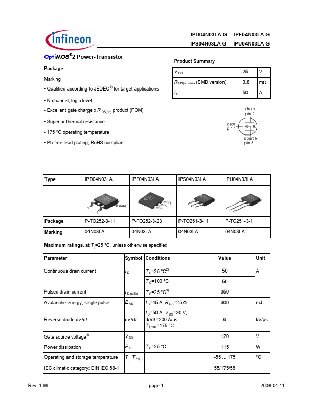 IPF04N03LA Datasheet Preview
