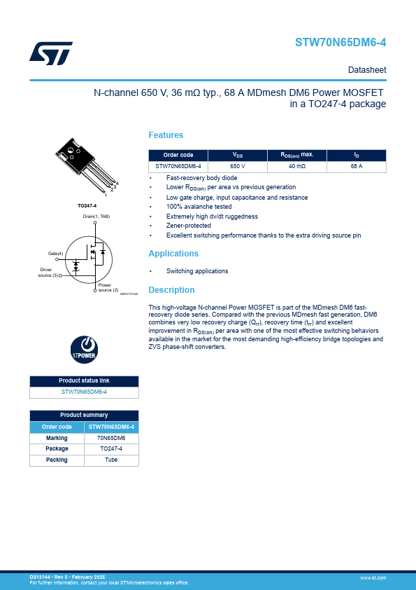 STW70N65DM6-4 Datasheet Preview