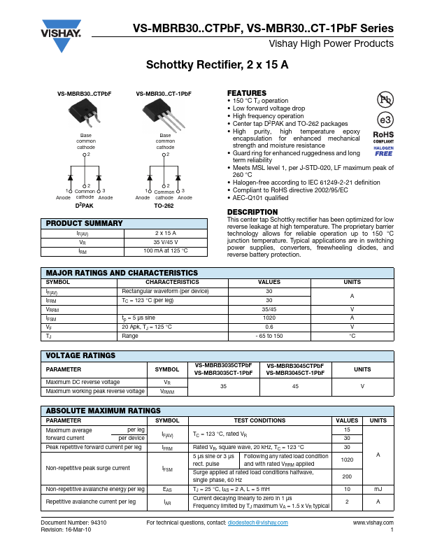 VS-MBRB3045CTPbF