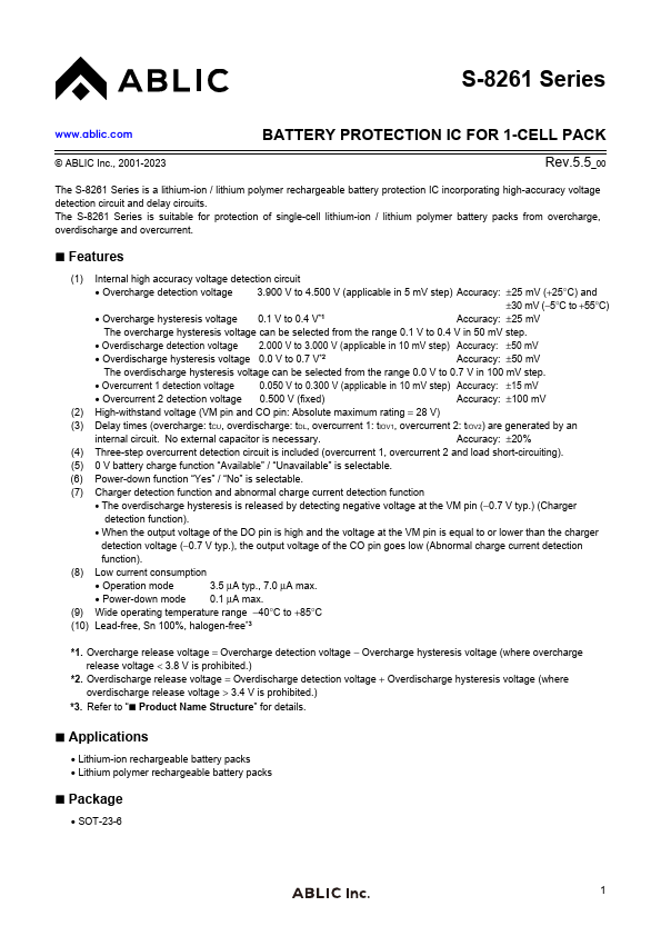S-8261 Datasheet Preview