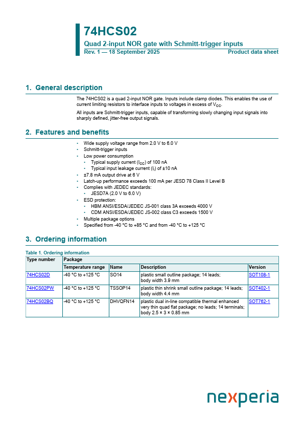 74HCS02 Datasheet Preview