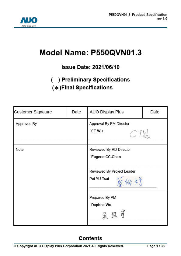 P550QVN01.3 Datasheet Preview