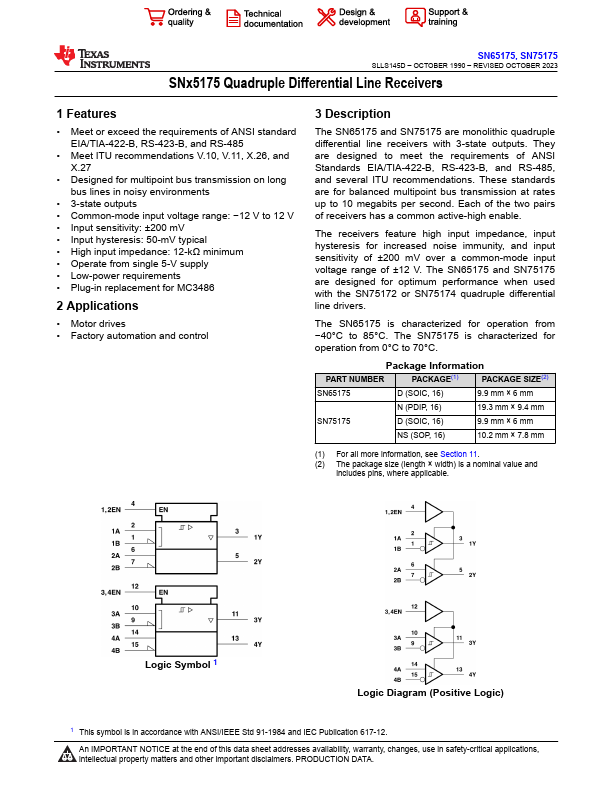 SN65175 Datasheet Preview