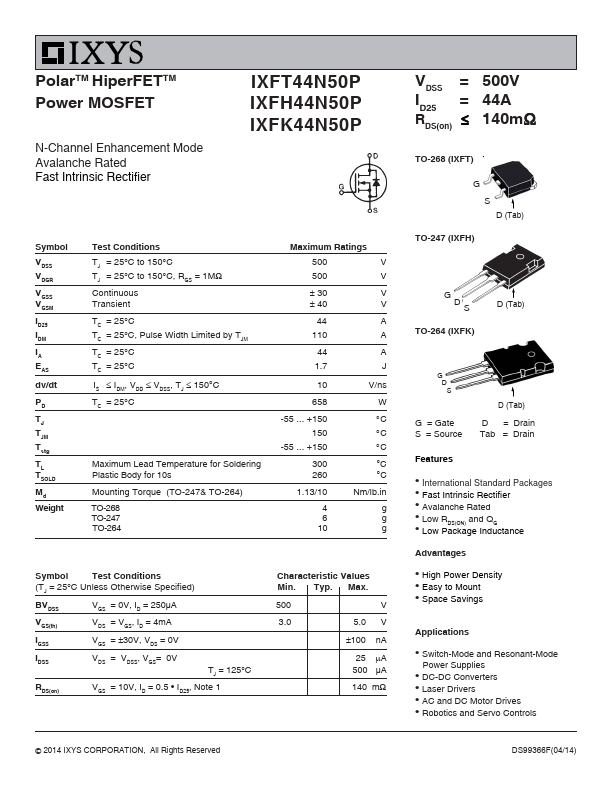 IXFT44N50P