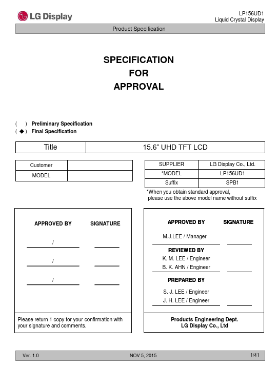 LP156UD1-SPB1 Datasheet Preview