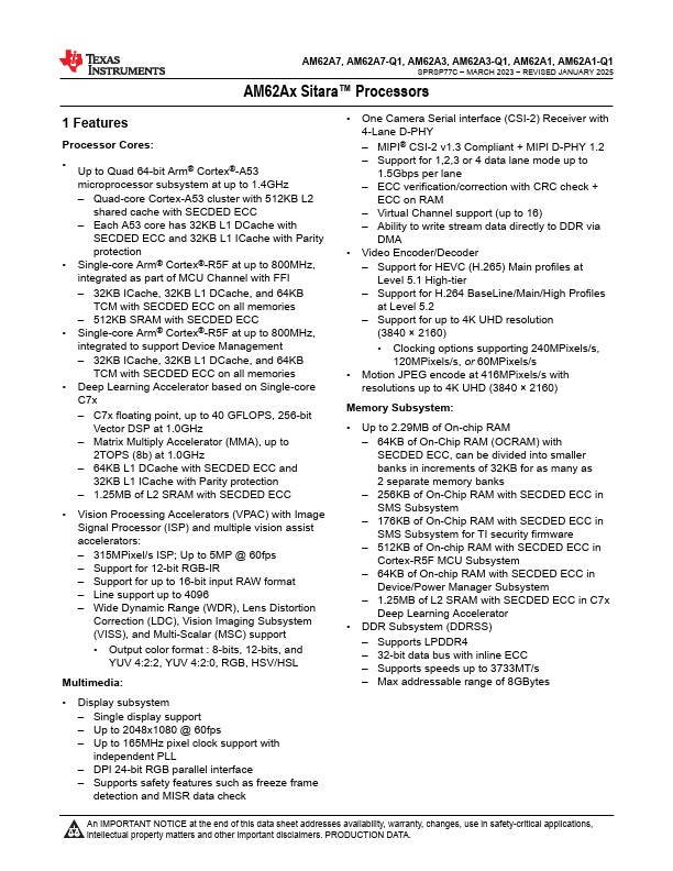 AM62A3-Q1 Datasheet Preview