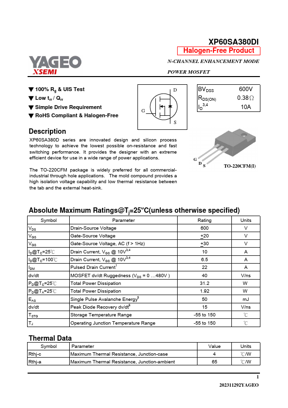 XP60SA380DI Datasheet Preview