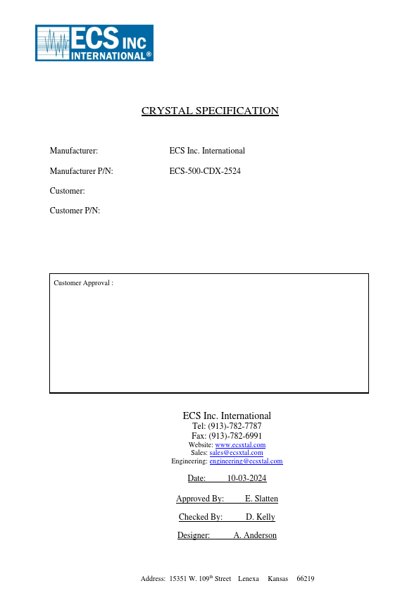 ECS-500-CDX-2524 CRYSTAL by ECS - Datasheet Preview