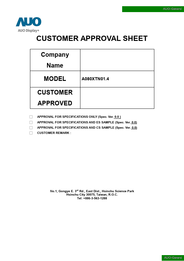 A080XTN01.4 Datasheet Preview