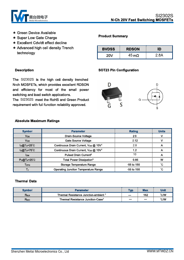 SI2302S Datasheet Preview