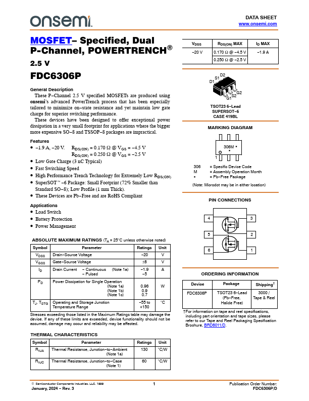 FDC6306P Datasheet Preview