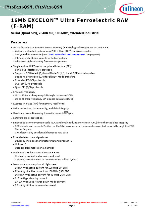 CY15V116QSN Datasheet Preview
