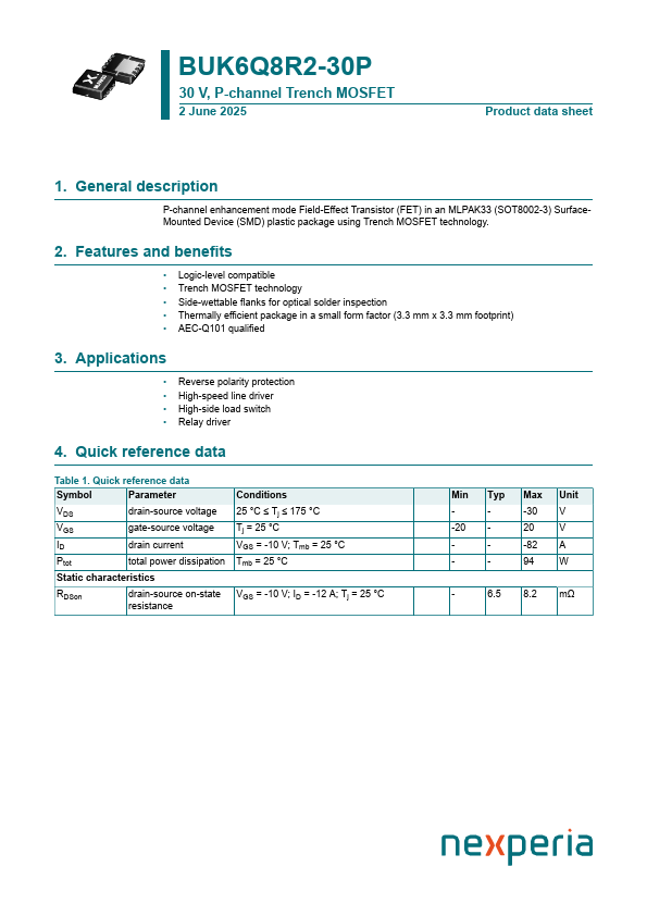 BUK6Q8R2-30P Datasheet Preview
