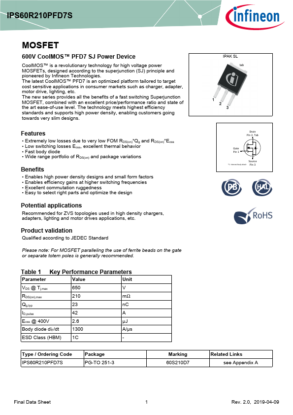 IPS60R210PFD7S Datasheet Preview