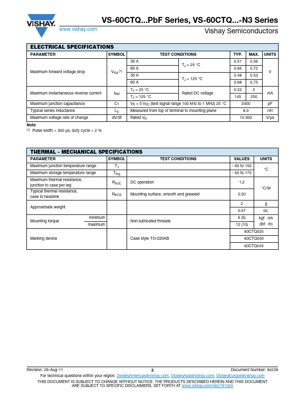 VS-60CTQ040PbF