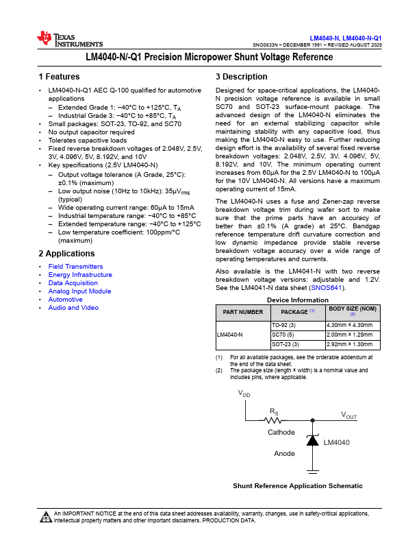 LM4040-N-Q1 Datasheet Preview