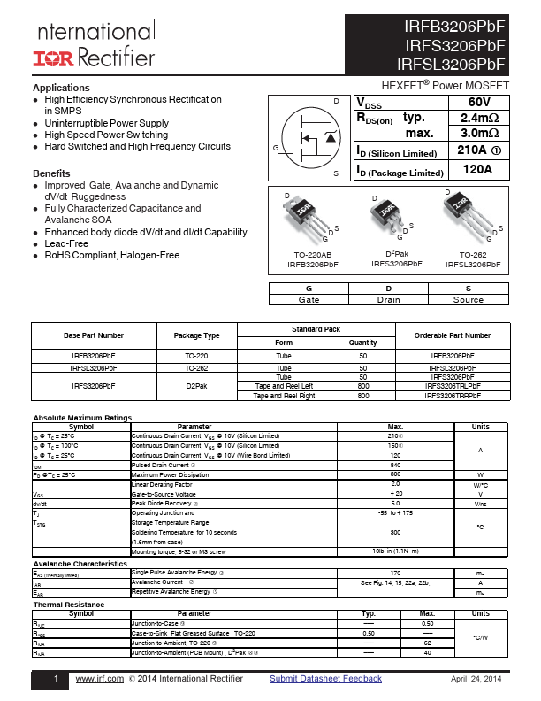 IRFB3206 Datasheet Preview