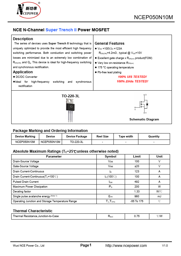 NCEP050N10M Datasheet Preview