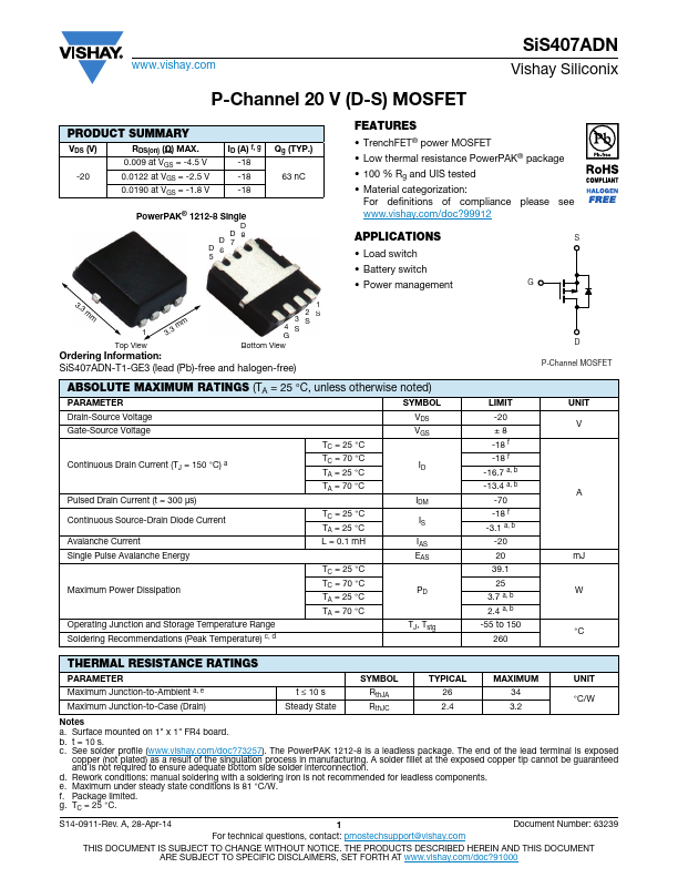 SiS407ADN Datasheet Preview