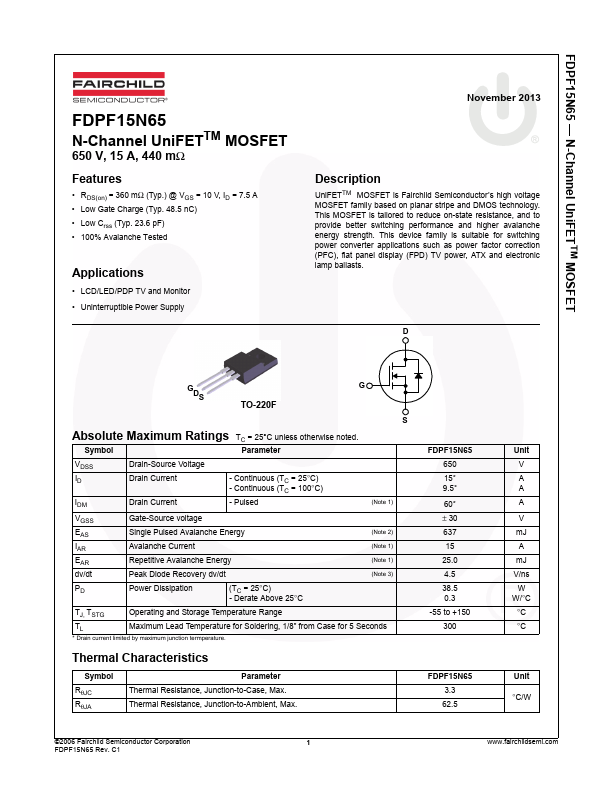 FDPF15N65