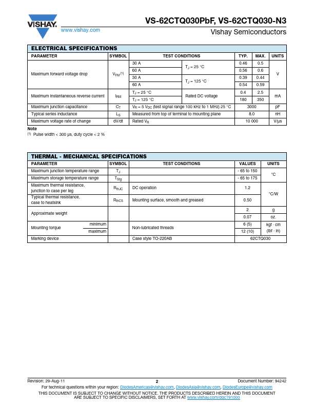 VS-62CTQ030PbF