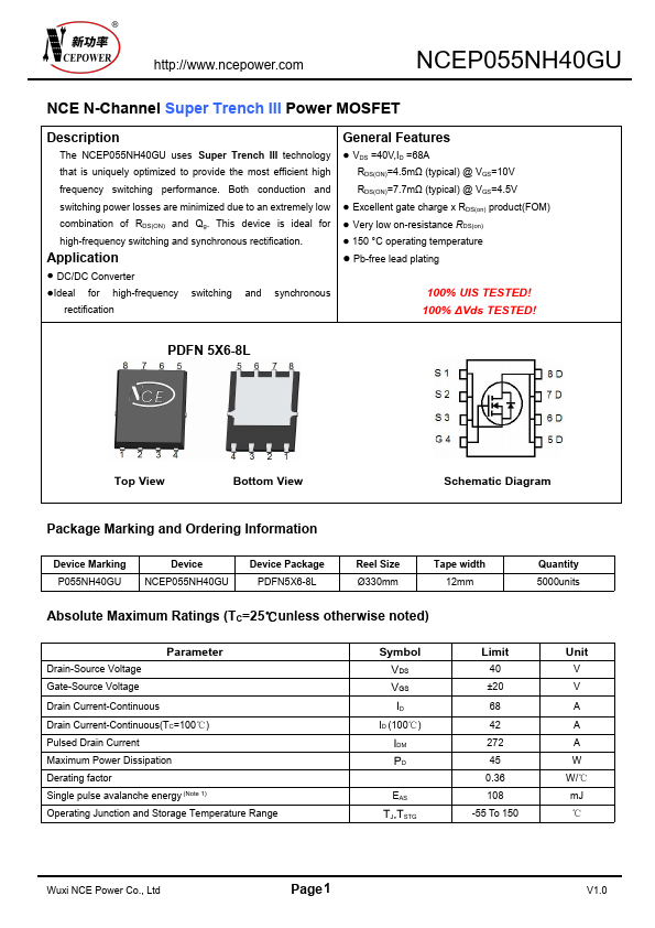 NCEP055NH40GU Datasheet Preview