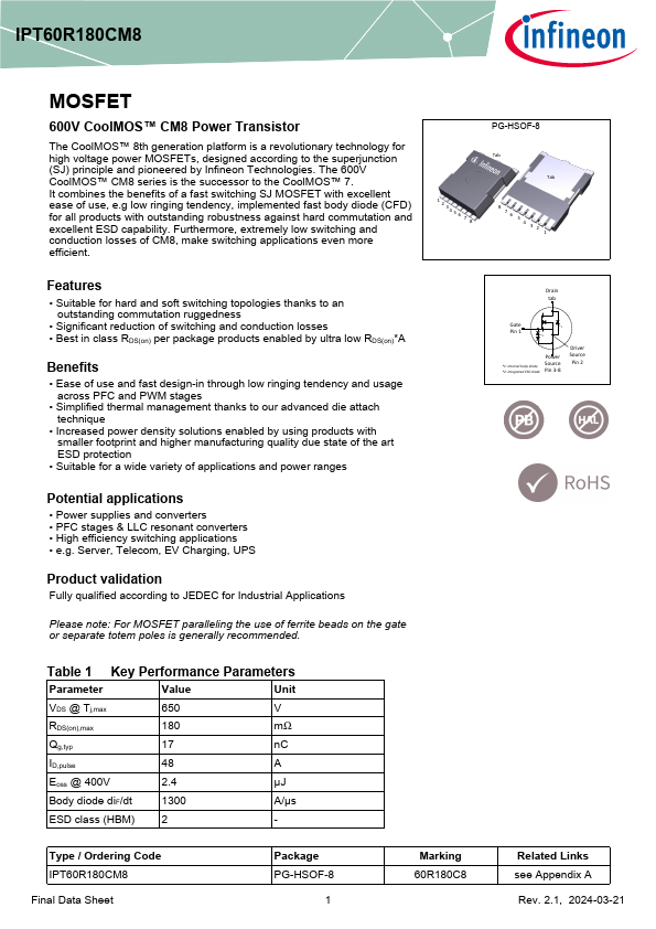 IPT60R180CM8 Datasheet Preview