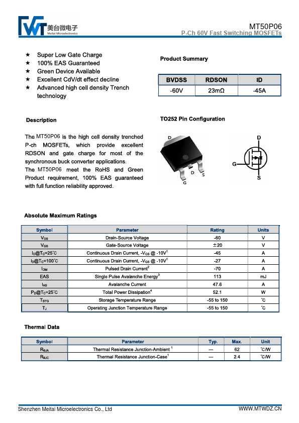 MT50P06 Datasheet Preview