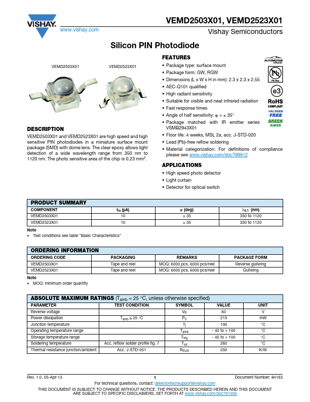 VEMD2503X01 Datasheet Preview