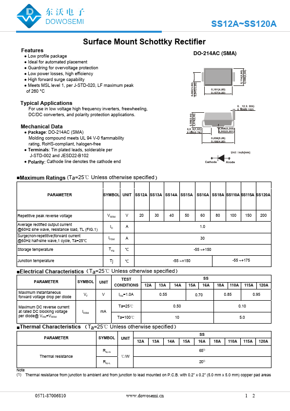 SS14A Datasheet Preview
