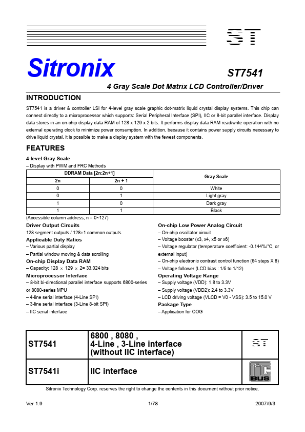 ST7541 Datasheet Preview