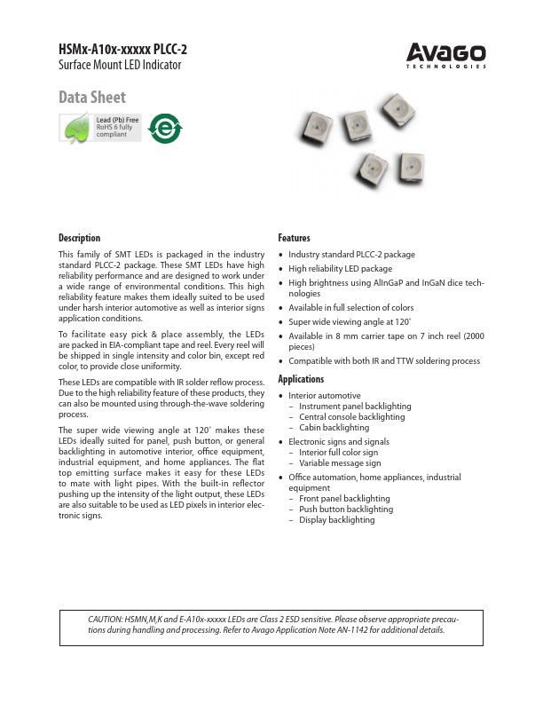 HSMM-A101-Q7PJ1 Surface Mount LED Indicator by AVAGO - Datasheet Preview