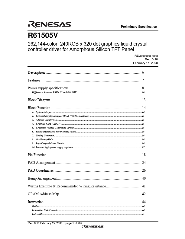 R61505V Datasheet Preview