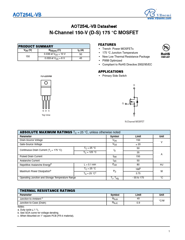 AOT254L Datasheet Preview