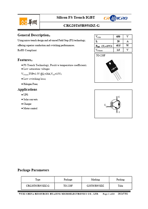 CRG20T65R95SDZ-G Datasheet Preview