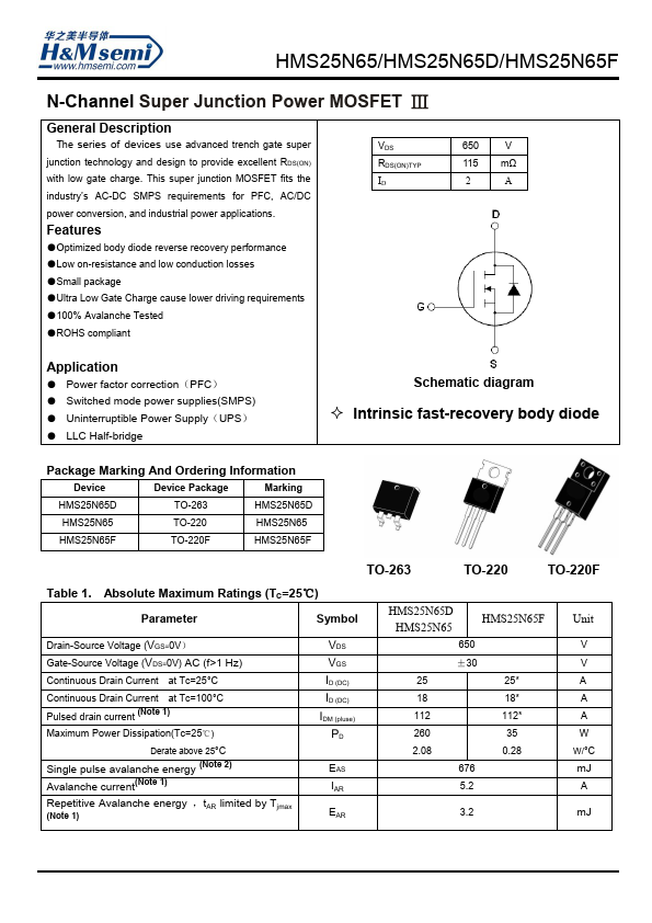HMS25N65D Datasheet Preview