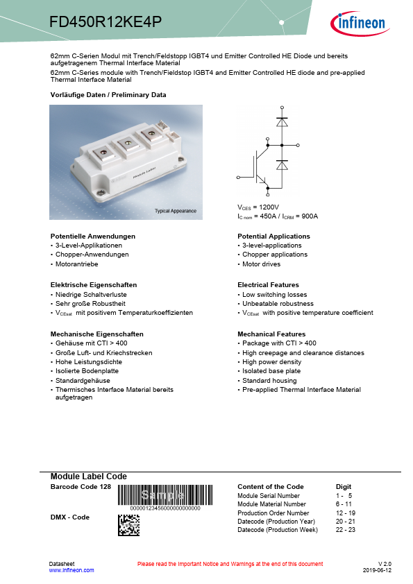 FD450R12KE4P Datasheet Preview