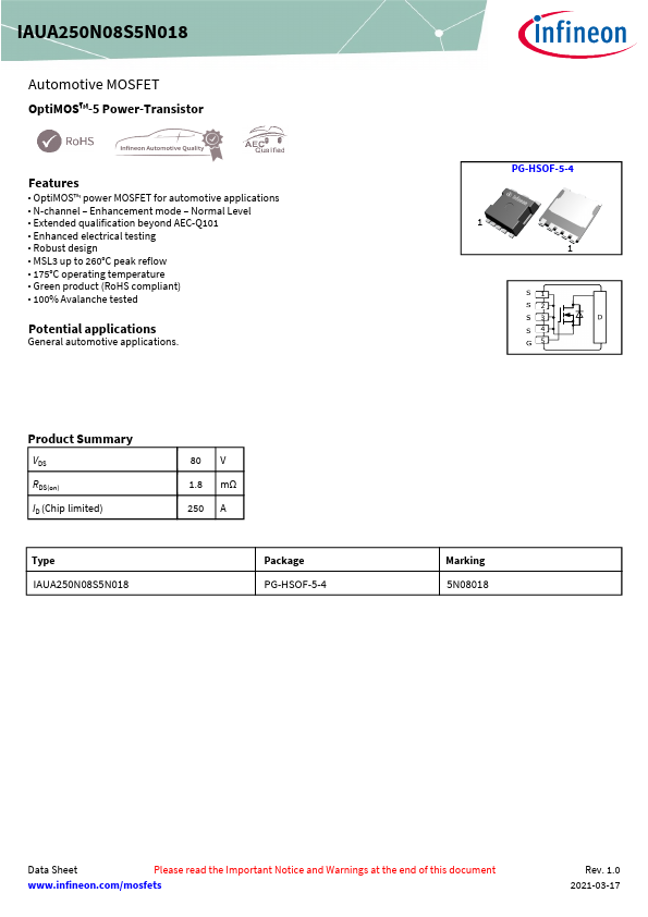 IAUA250N08S5N018 Datasheet Preview