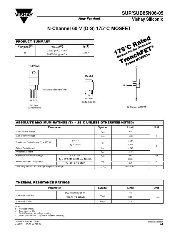 SUP85N06-05 Datasheet Preview