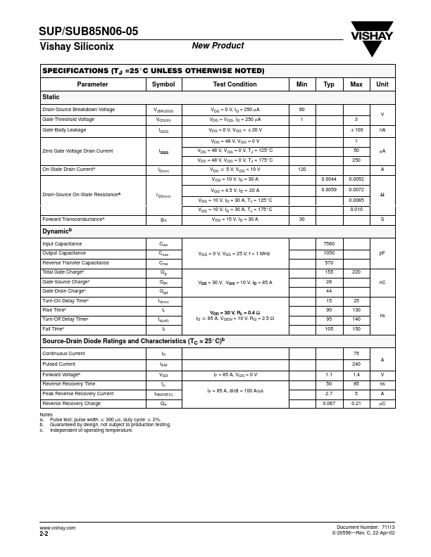 SUP85N06-05 Datasheet Preview