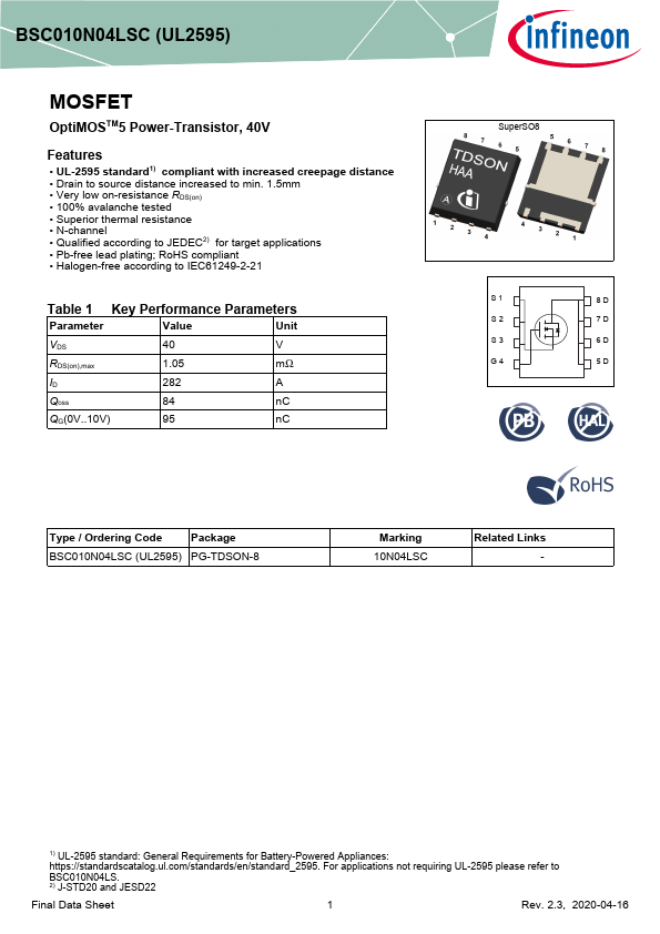 BSC010N04LSC Datasheet Preview