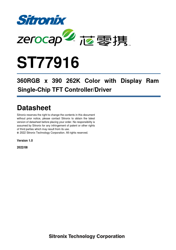 ST77916 Datasheet Preview