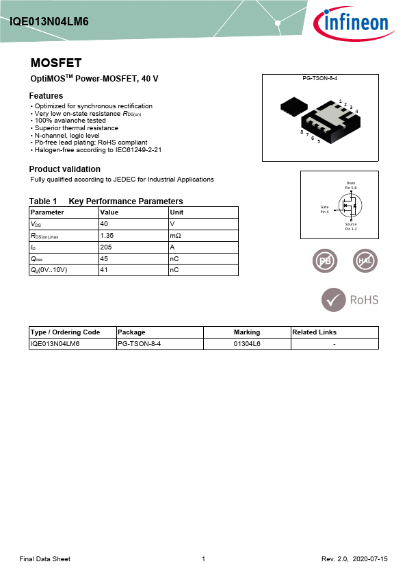 IQE013N04LM6 Datasheet Preview