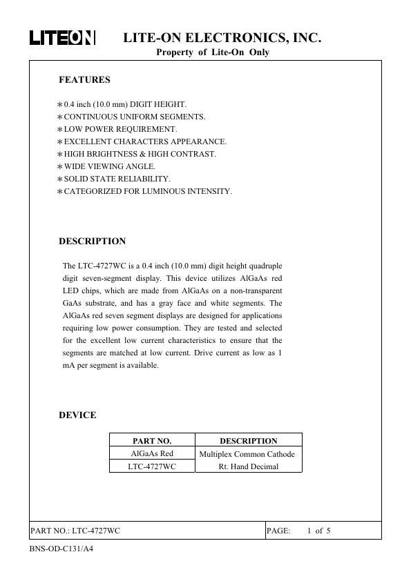 LTC-4727WC Datasheet Preview