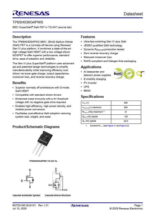 TP65H030G4PWS Datasheet Preview