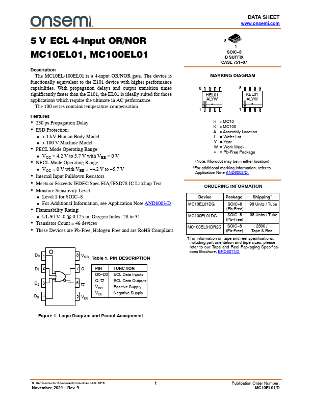 MC100EL01 Datasheet Preview