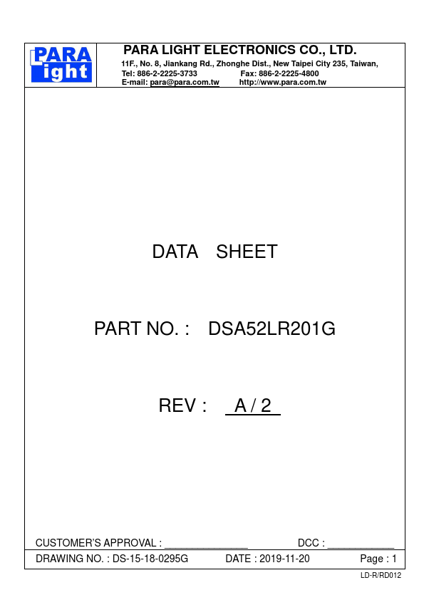 DSA52LR201G FIVE DIGITS DISPLAY by PARA LIGHT - Datasheet Preview