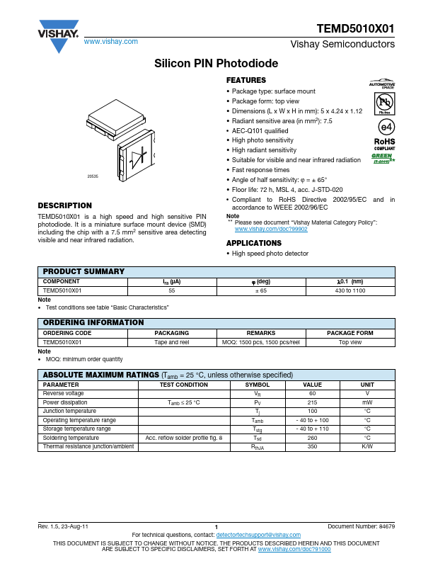 TEMD5010X01 Datasheet Preview