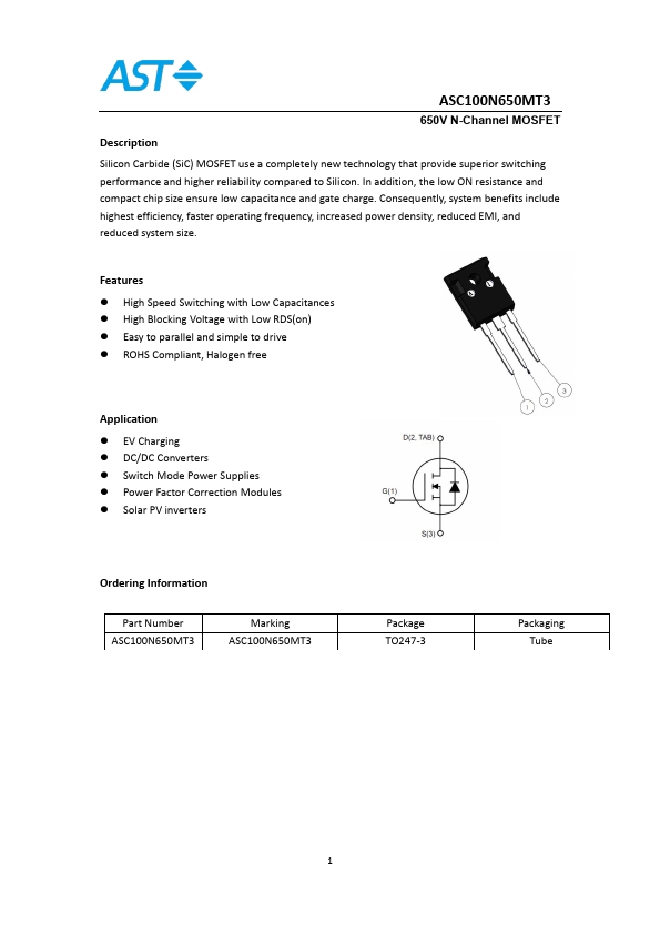 ASC100N650MT3 Datasheet Preview